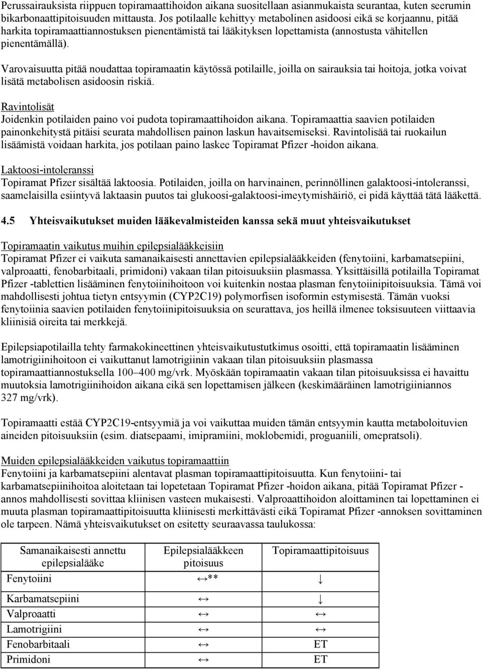 Varovaisuutta pitää noudattaa topiramaatin käytössä potilaille, joilla on sairauksia tai hoitoja, jotka voivat lisätä metabolisen asidoosin riskiä.