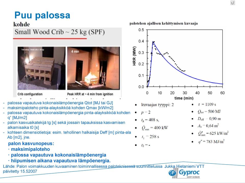 dimensiotietoja: esim. tehollinen halkaisija Deff [m] pinta-ala Ab [m2], jne.