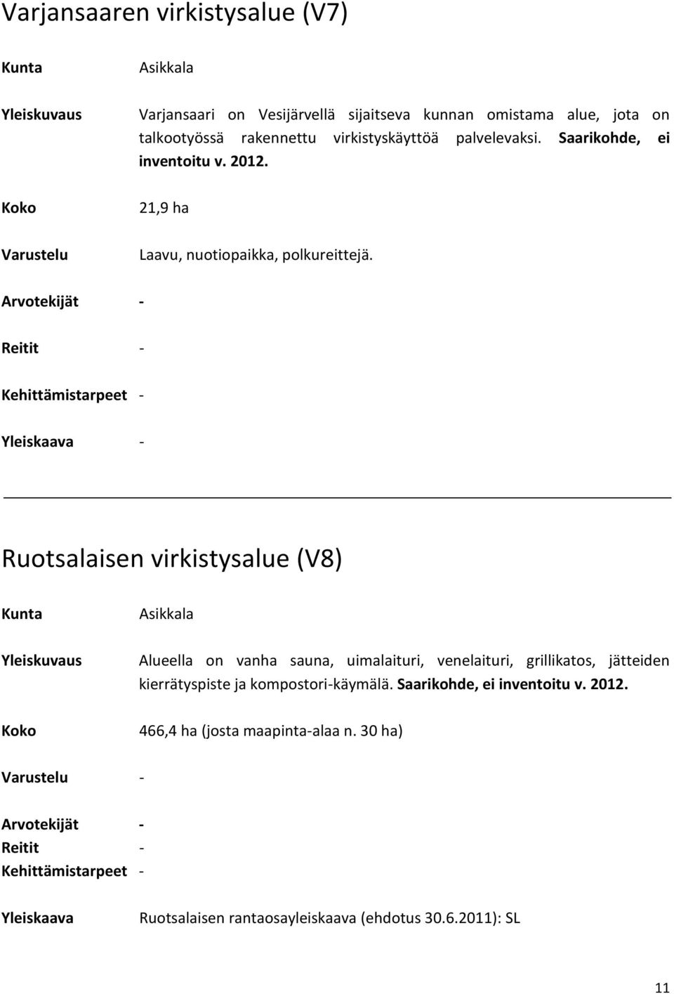 Yleiskaava - Ruotsalaisen (V8) Asikkala Alueella on vanha sauna, uimalaituri, venelaituri, grillikatos, jätteiden kierrätyspiste ja