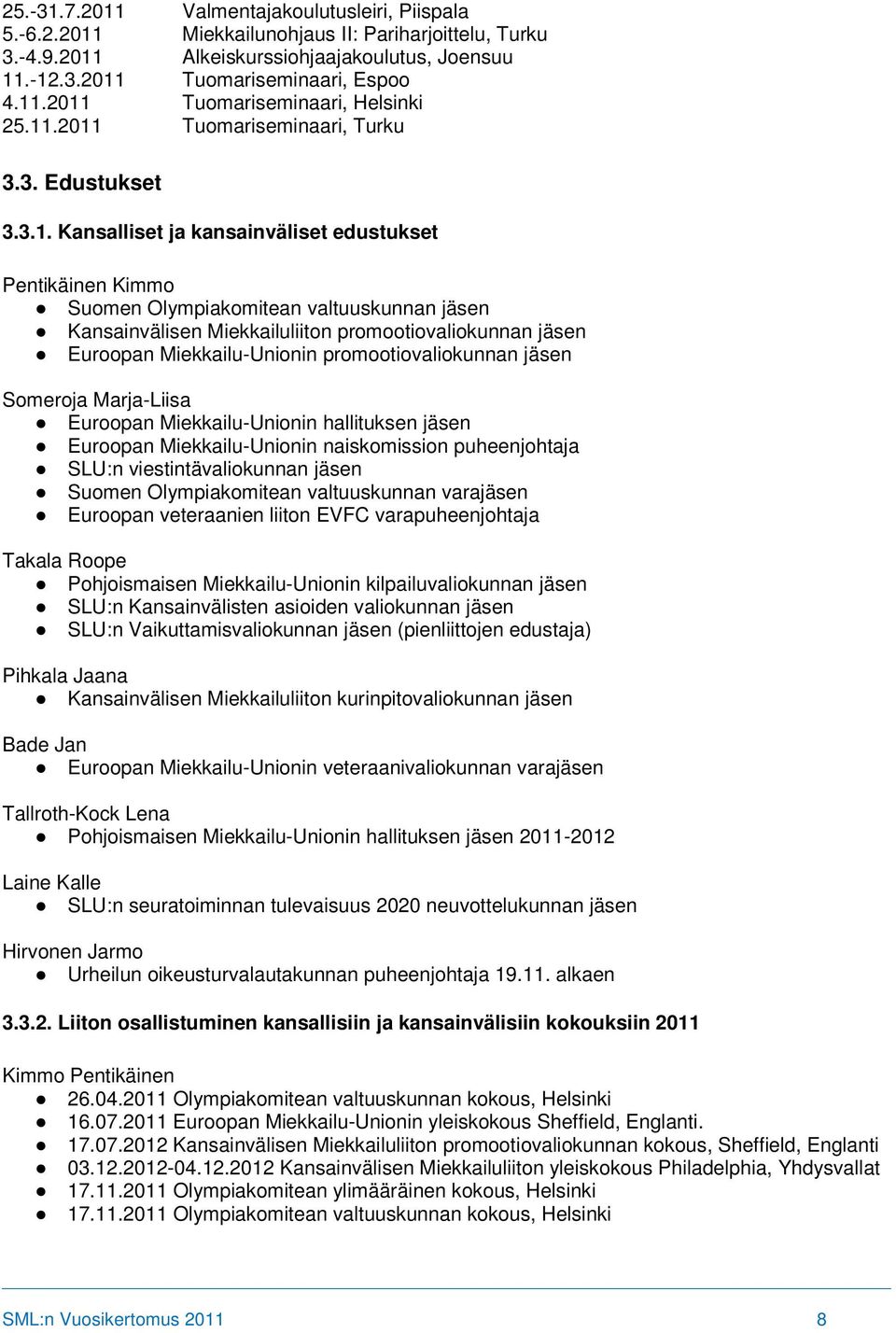 promootiovaliokunnan jäsen Euroopan Miekkailu-Unionin promootiovaliokunnan jäsen Someroja Marja-Liisa Euroopan Miekkailu-Unionin hallituksen jäsen Euroopan Miekkailu-Unionin naiskomission