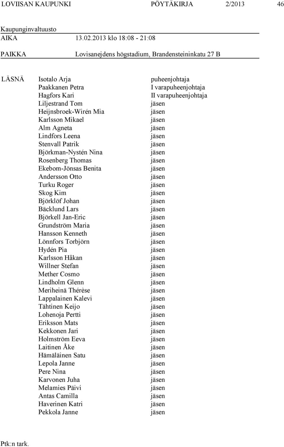 Heijnsbroek-Wirén Mia Karlsson Mikael Alm Agneta Lindfors Leena Stenvall Patrik Björkman-Nystén Nina Rosenberg Thomas Ekebom-Jönsas Benita Andersson Otto Turku Roger Skog Kim Björklöf Johan Bäcklund