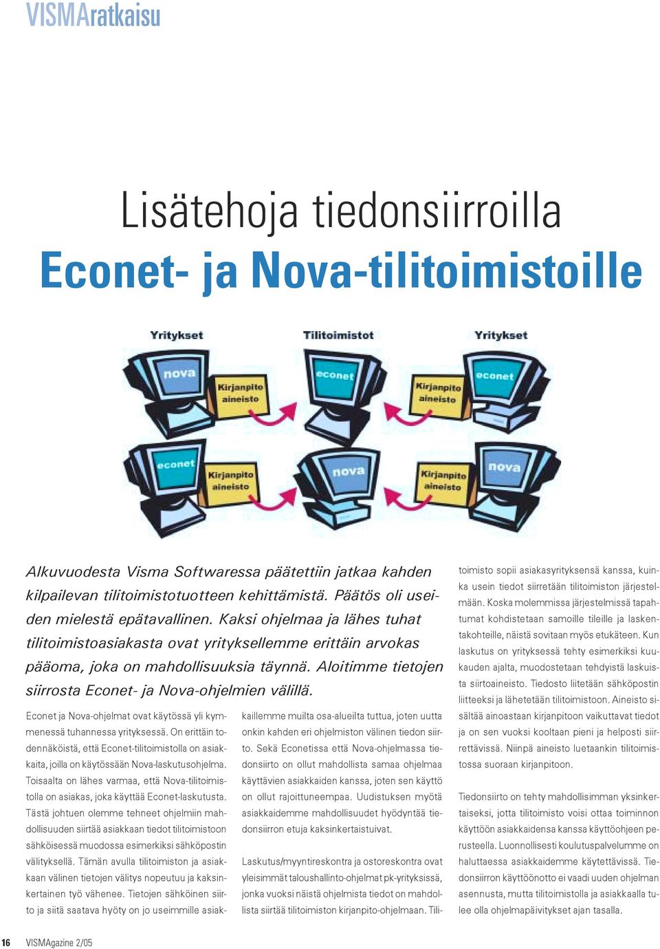 Aloitimme tietojen siirrosta Econet- ja Nova-ohjelmien välillä. Econet ja Nova-ohjelmat ovat käytössä yli kymmenessä tuhannessa yrityksessä.