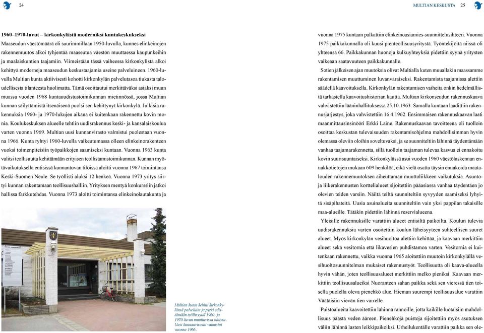 1960-luvulla Multian kunta aktiivisesti kohotti kirkonkylän palvelutasoa tiukasta taloudellisesta tilanteesta huolimatta.