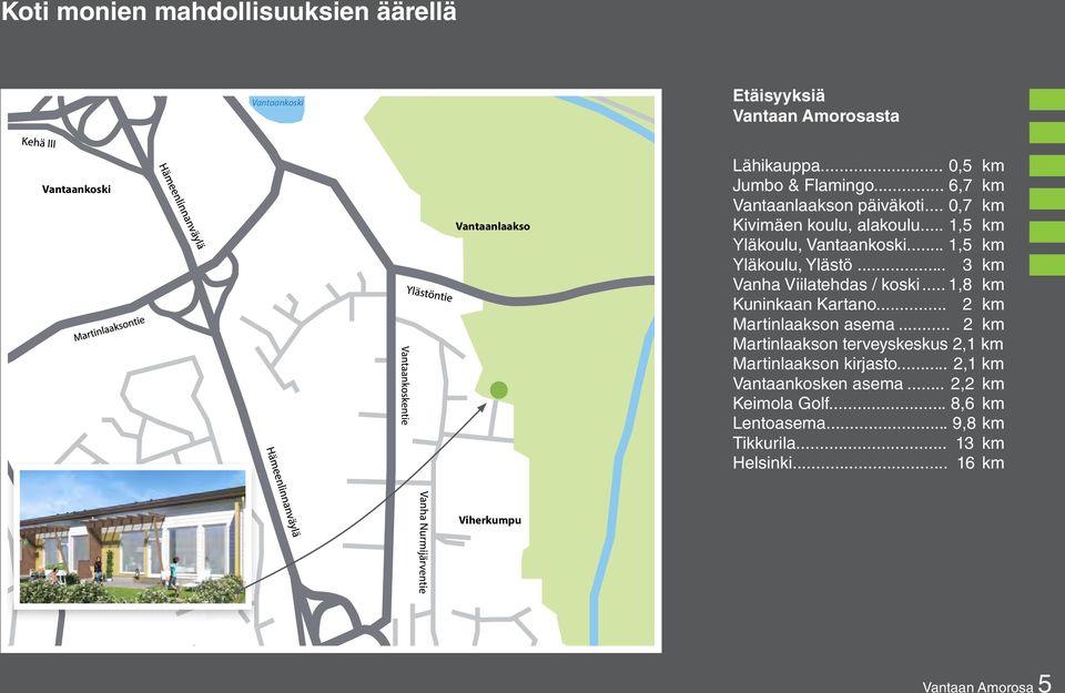 .. 3 km Vanha Viilatehdas / koski... 1,8 km Kuninkaan Kartano... 2 km Martinlaakson asema.