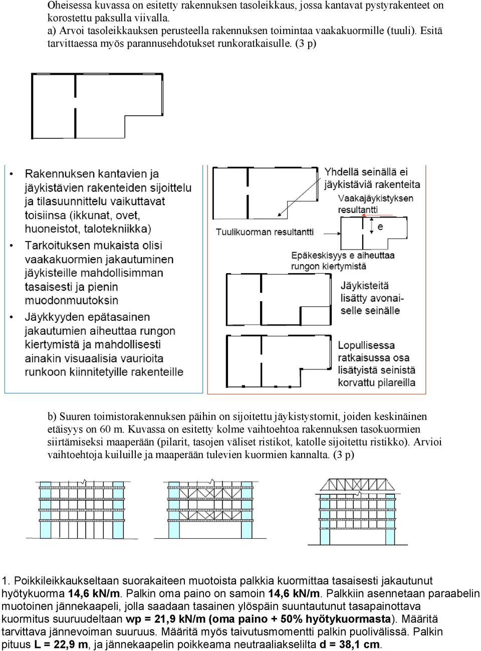 (3 p) b) Suuren toimistorakennuksen päihin on sijoitettu jäykistystornit, joiden keskinäinen etäisyys on 60 m.