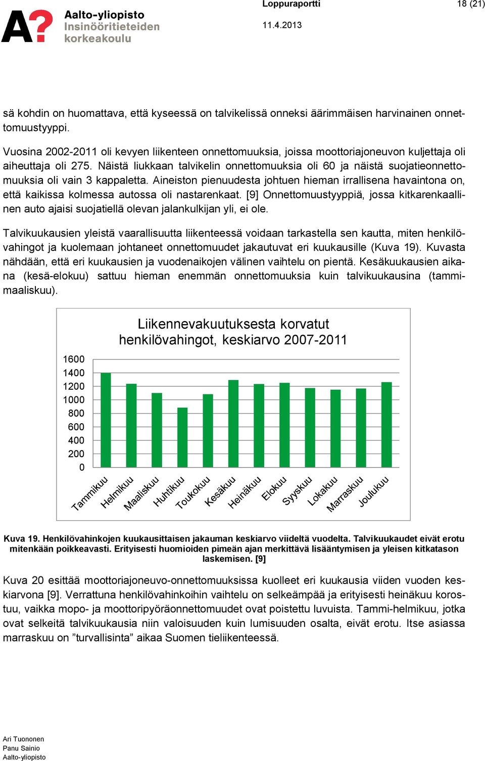 Näistä liukkaan talvikelin onnettomuuksia oli 60 ja näistä suojatieonnettomuuksia oli vain 3 kappaletta.