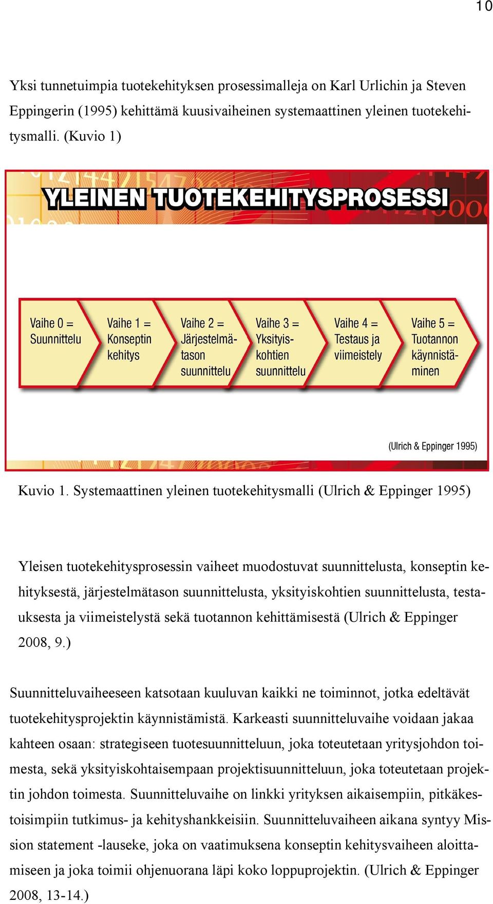 yksityiskohtien suunnittelusta, testauksesta ja viimeistelystä sekä tuotannon kehittämisestä (Ulrich & Eppinger 2008, 9.