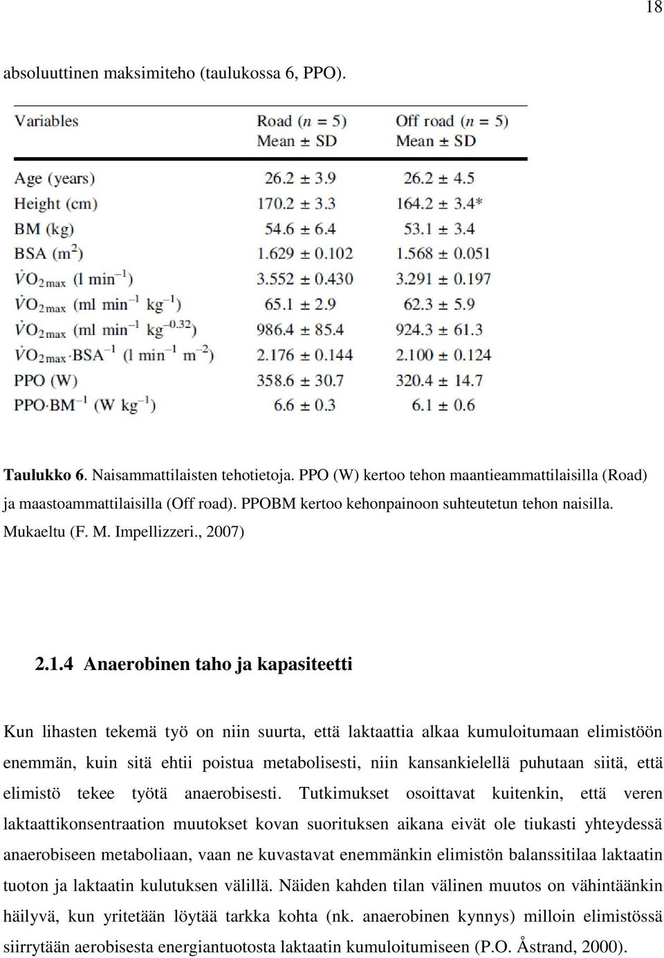 4 Anaerobinen taho ja kapasiteetti Kun lihasten tekemä työ on niin suurta, että laktaattia alkaa kumuloitumaan elimistöön enemmän, kuin sitä ehtii poistua metabolisesti, niin kansankielellä puhutaan
