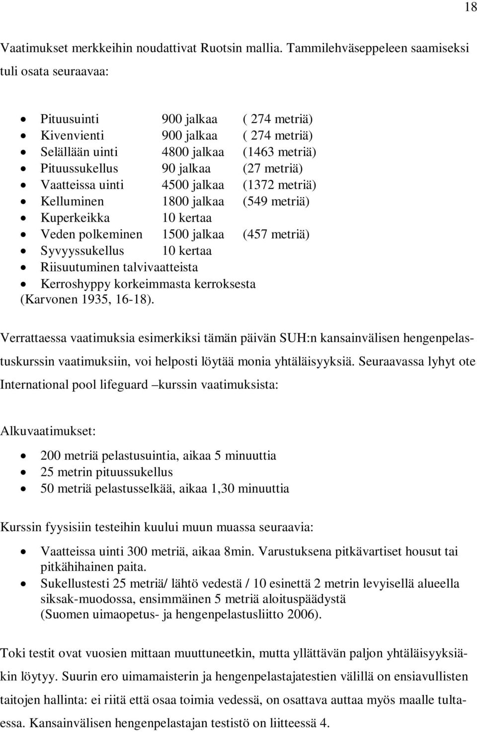 metriä) Vaatteissa uinti 4500 jalkaa (1372 metriä) Kelluminen 1800 jalkaa (549 metriä) Kuperkeikka 10 kertaa Veden polkeminen 1500 jalkaa (457 metriä) Syvyyssukellus 10 kertaa Riisuutuminen