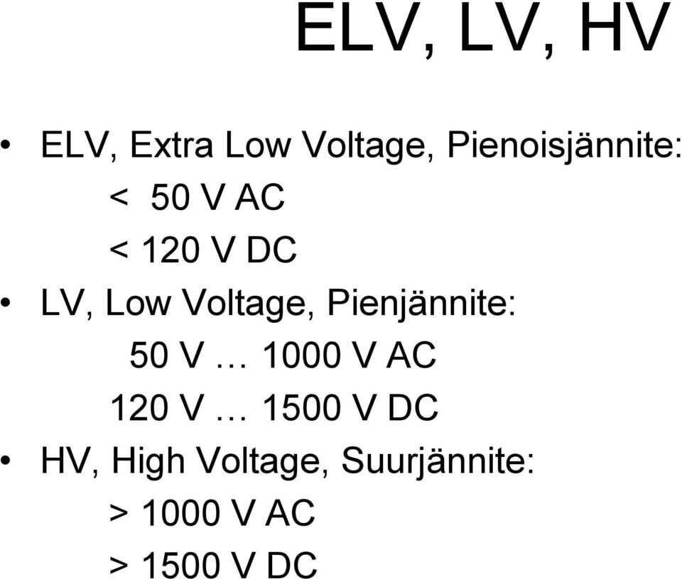 Voltage, Pienjännite: 50 V 1000 V AC 120 V