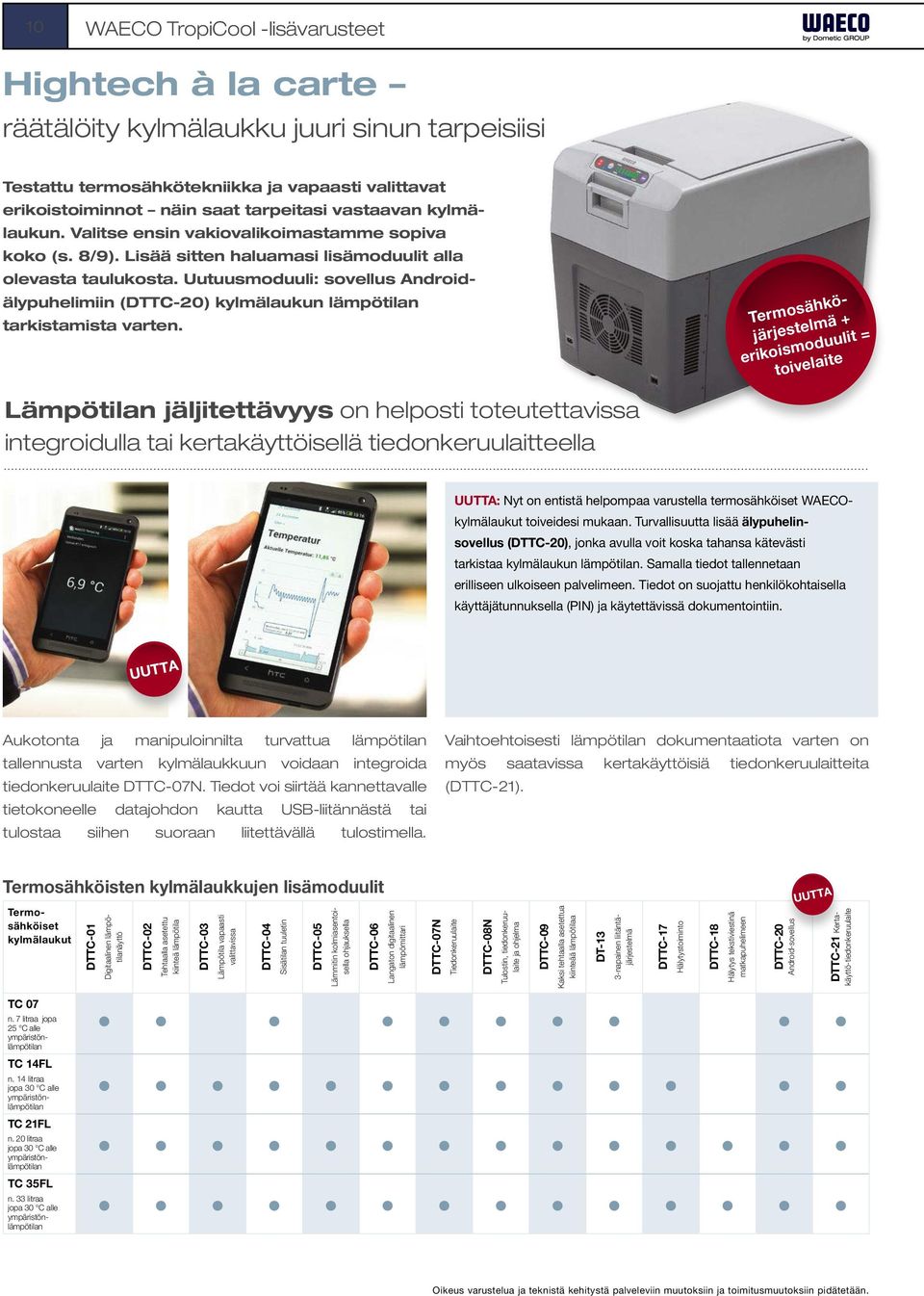 Uutuusmoduuli: sovellus Androidälypuhelimiin (DTTC-20) kylmälaukun lämpötilan tarkistamista varten.