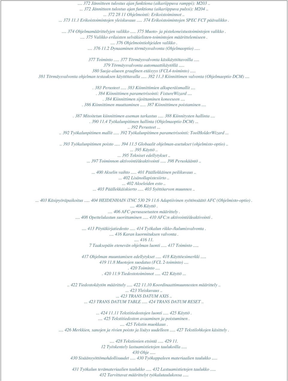 ... 375 Valikko erilaisten selväkielisten-toimintojen määrittelemiseen.... 376 Ohjelmointiohjeiden valikko.... 376 11.2 Dynaaminen törmäysvalvonta (Ohjelmaoptio)... 377 Toiminto.