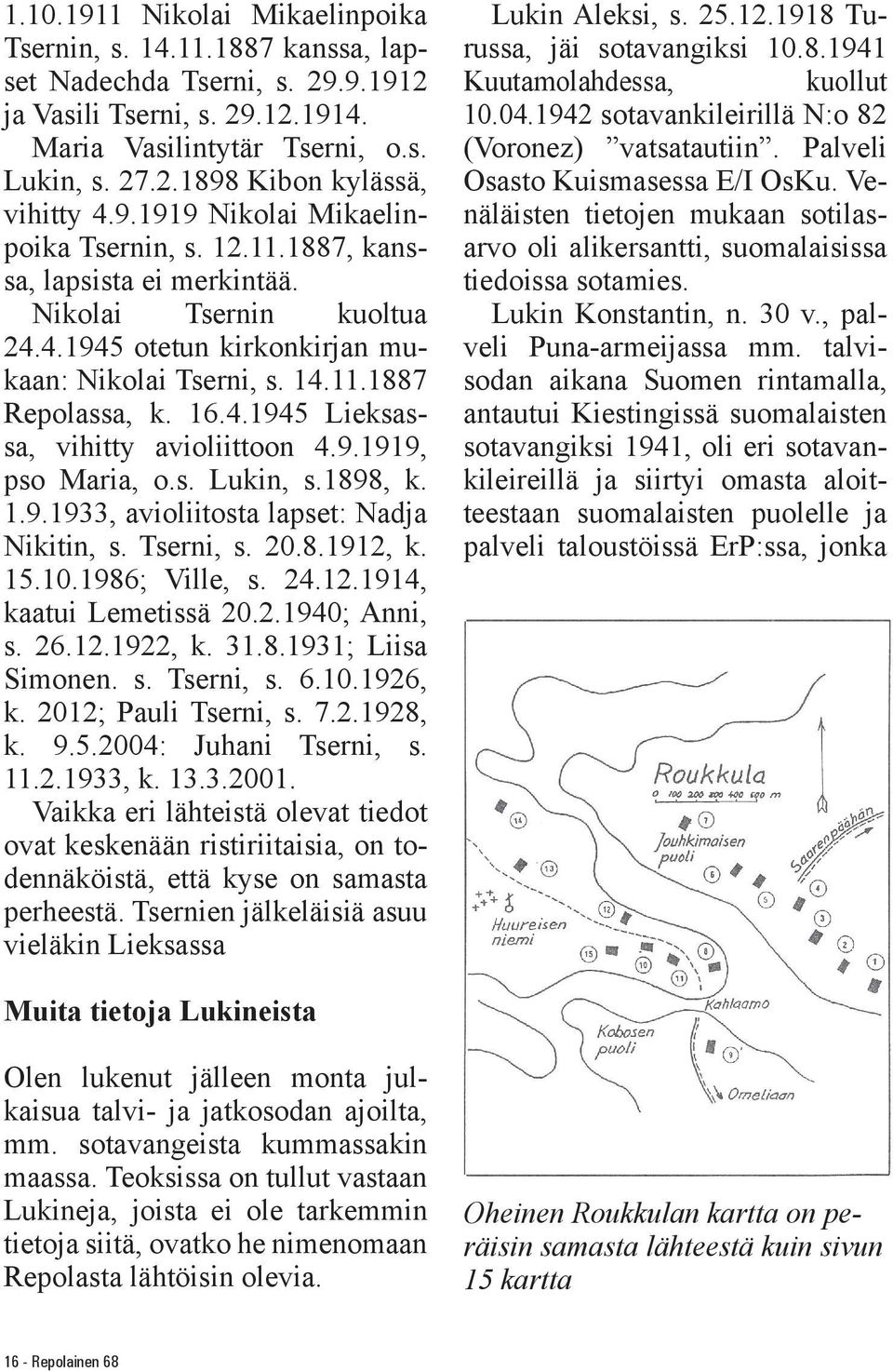 9.1919, pso Maria, o.s. Lukin, s.1898, k. 1.9.1933, avioliitosta lapset: Nadja Nikitin, s. Tserni, s. 20.8.1912, k. 15.10.1986; Ville, s. 24.12.1914, kaatui Lemetissä 20.2.1940; Anni, s. 26.12.1922, k.