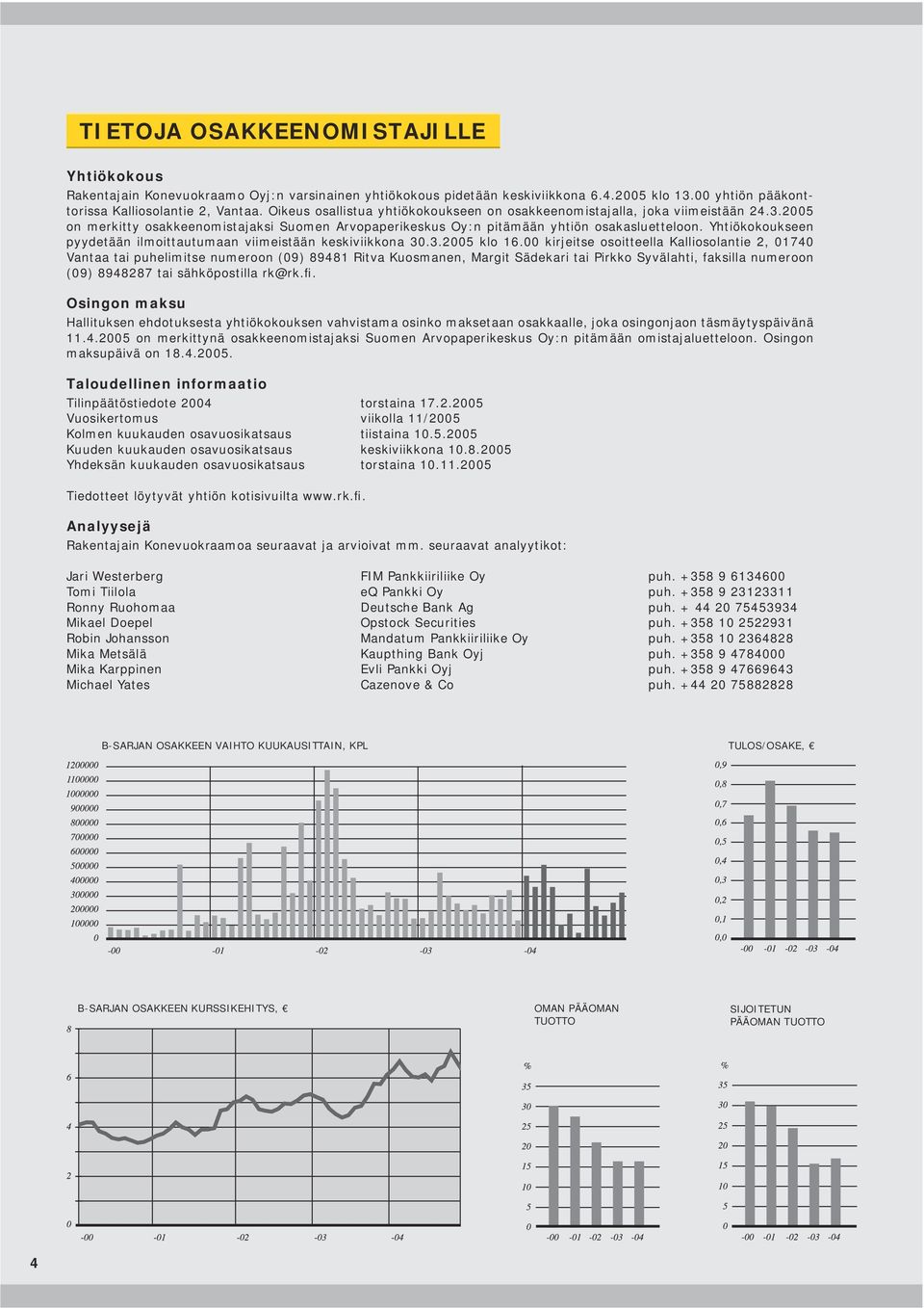 Yhtiökokoukseen pyydetään ilmoittautumaan viimeistään keskiviikkona 30.3.2005 klo 16.