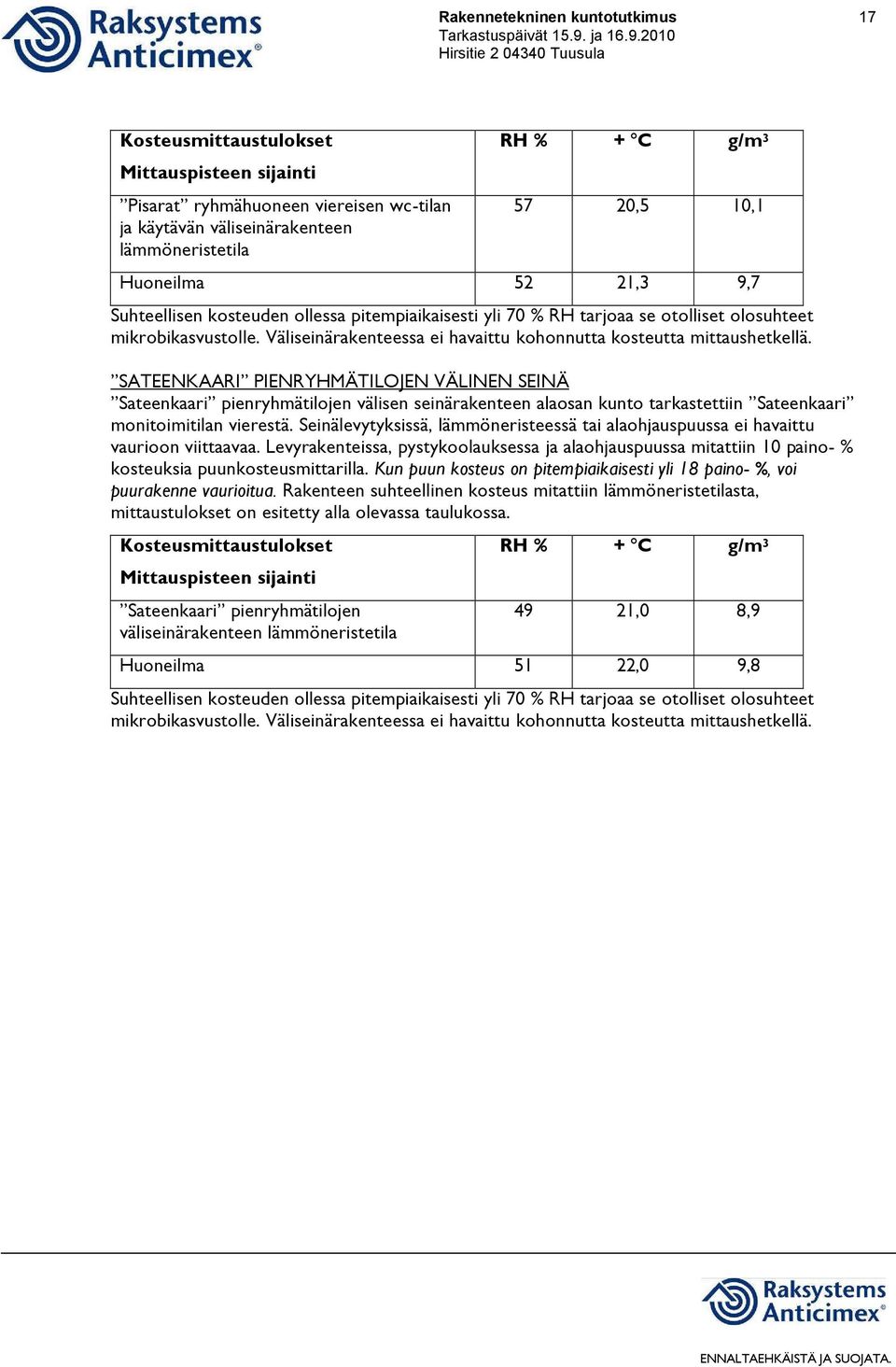 SATEENKAARI PIENRYHMÄTILOJEN VÄLINEN SEINÄ Sateenkaari pienryhmätilojen välisen seinärakenteen alaosan kunto tarkastettiin Sateenkaari monitoimitilan vierestä.