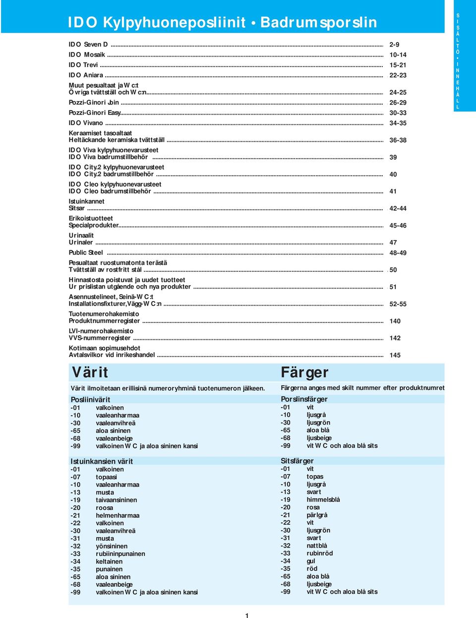 kylpyhuonevarusteet D Cleo badrumstillbehör 41 stuinkannet itsar 42-44 rikoistuotteet pecialprodukter 45-46 Urinaalit Urinaler 47 Public teel 48-49 Pesualtaat ruostumatonta terästä vättställ av