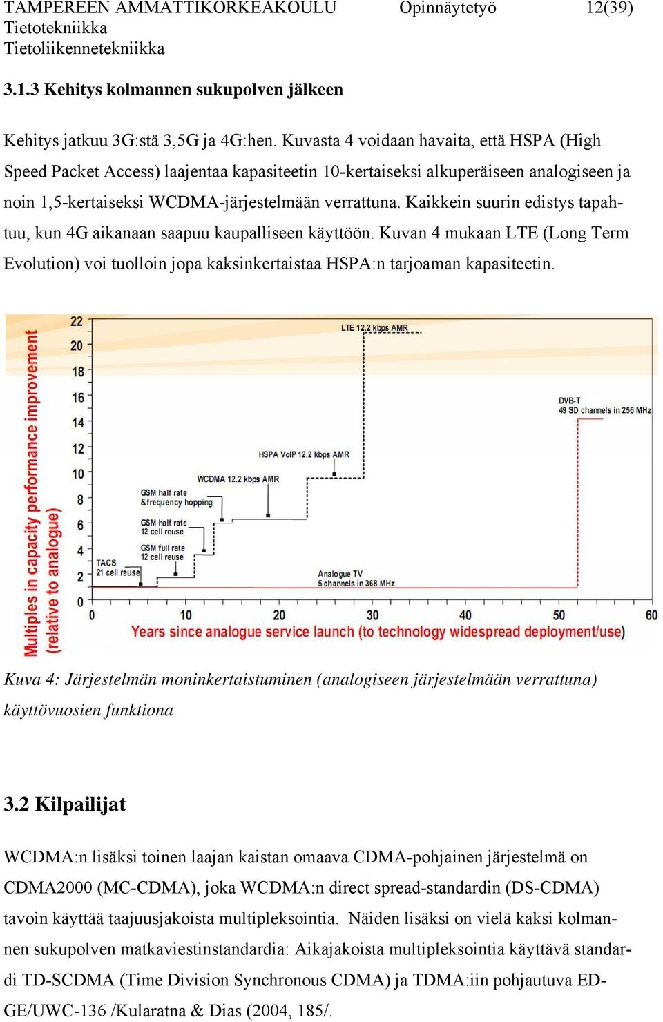 Kaikkein suurin edistys tapahtuu, kun 4G aikanaan saapuu kaupalliseen käyttöön. Kuvan 4 mukaan LTE (Long Term Evolution) voi tuolloin jopa kaksinkertaistaa HSPA:n tarjoaman kapasiteetin.