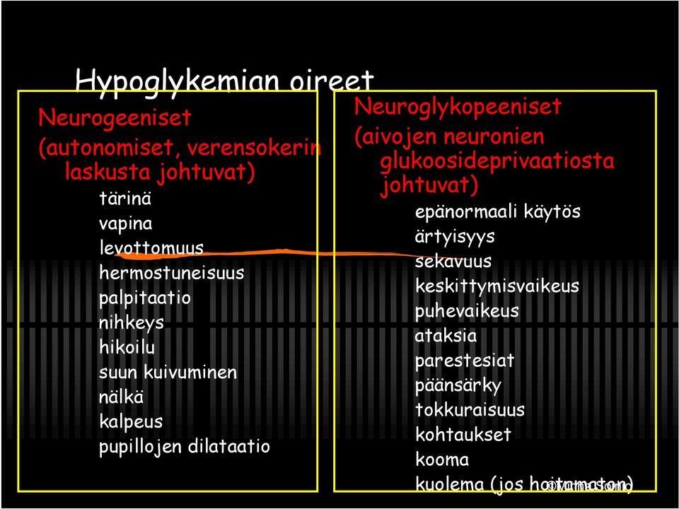 Neuroglykopeeniset (aivojen neuronien glukoosideprivaatiosta johtuvat) epänormaali käytös ärtyisyys