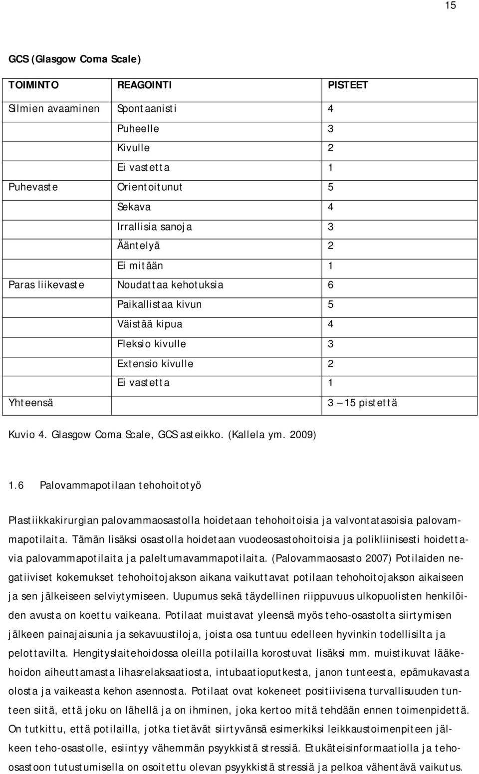 (Kallela ym. 2009) 1.6 Palovammapotilaan tehohoitotyö Plastiikkakirurgian palovammaosastolla hoidetaan tehohoitoisia ja valvontatasoisia palovammapotilaita.