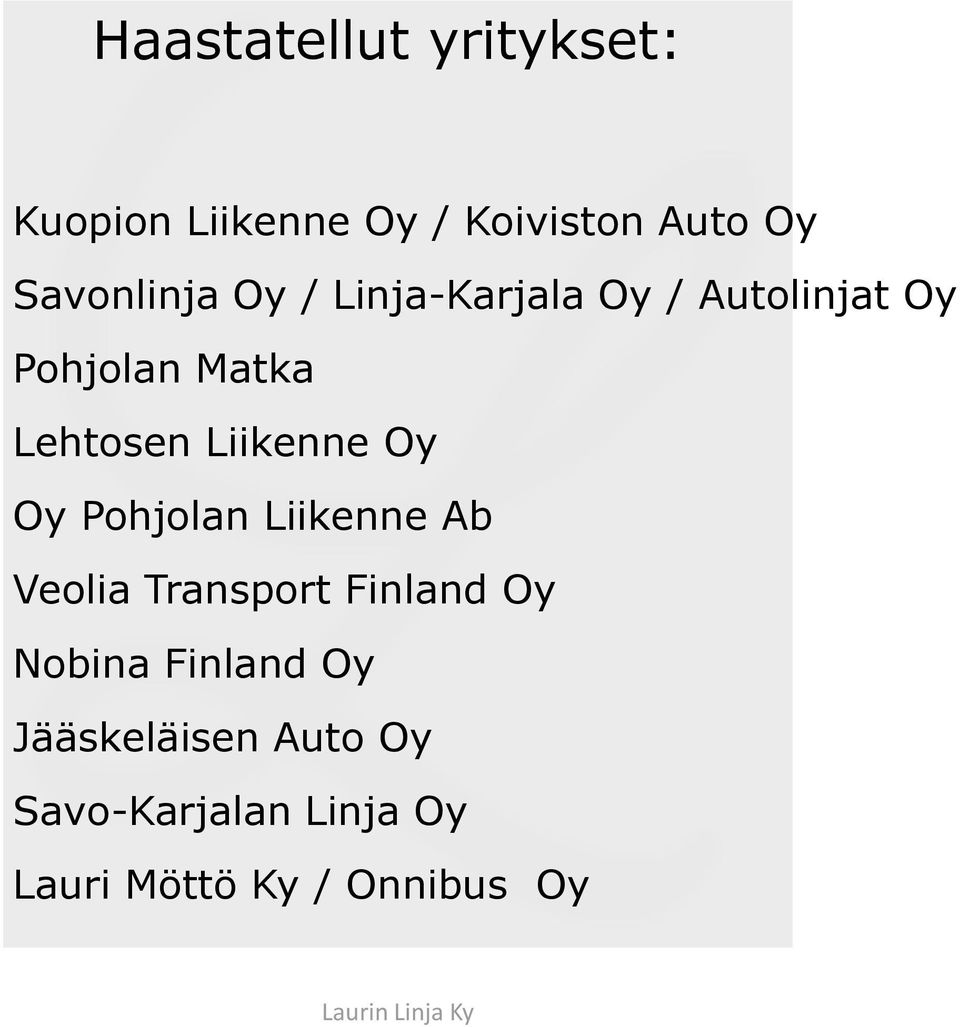 Liikenne Oy Oy Pohjolan Liikenne Ab Veolia Transport Finland Oy Nobina