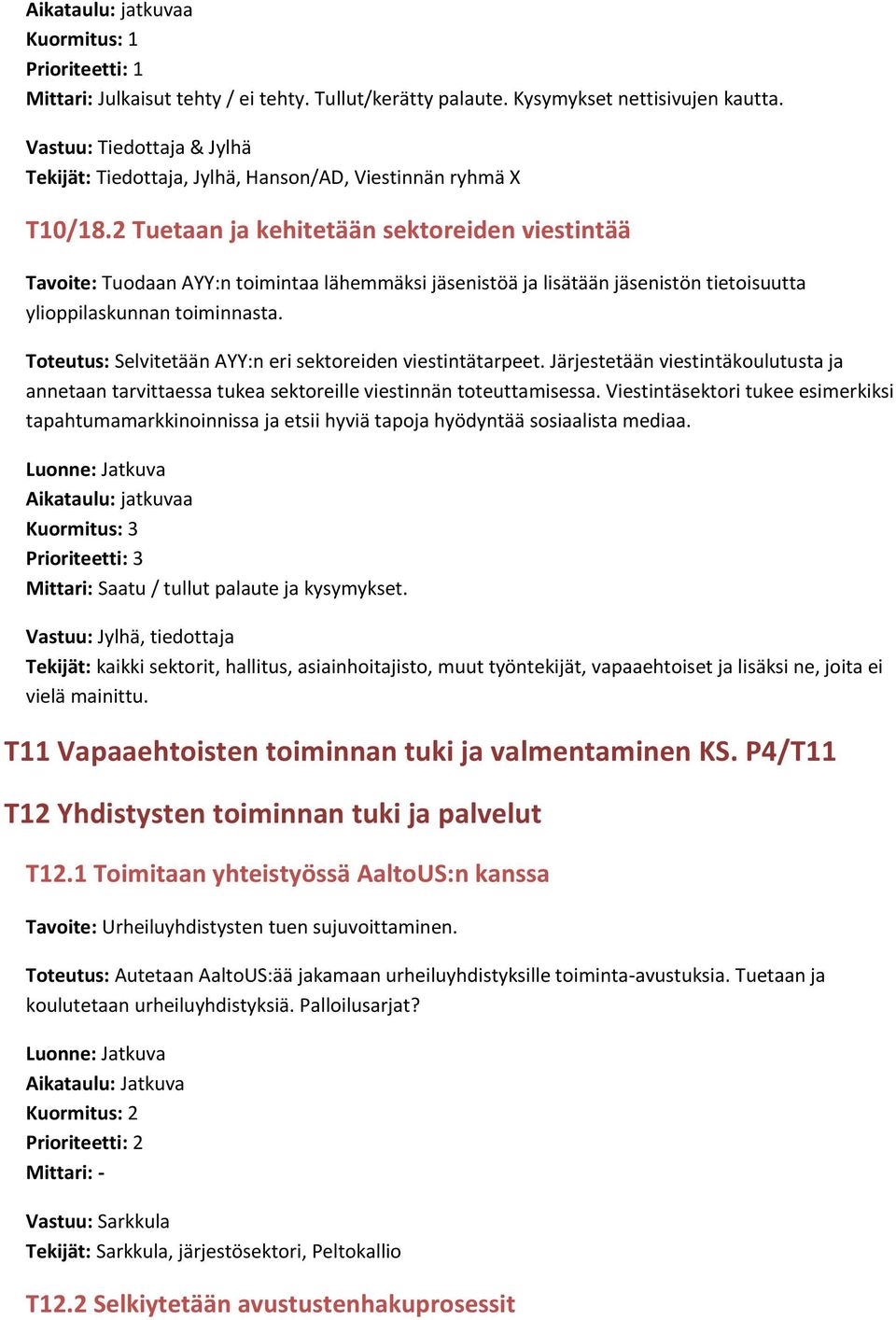 2 Tuetaan ja kehitetään sektoreiden viestintää Tavoite: Tuodaan AYY:n toimintaa lähemmäksi jäsenistöä ja lisätään jäsenistön tietoisuutta ylioppilaskunnan toiminnasta.