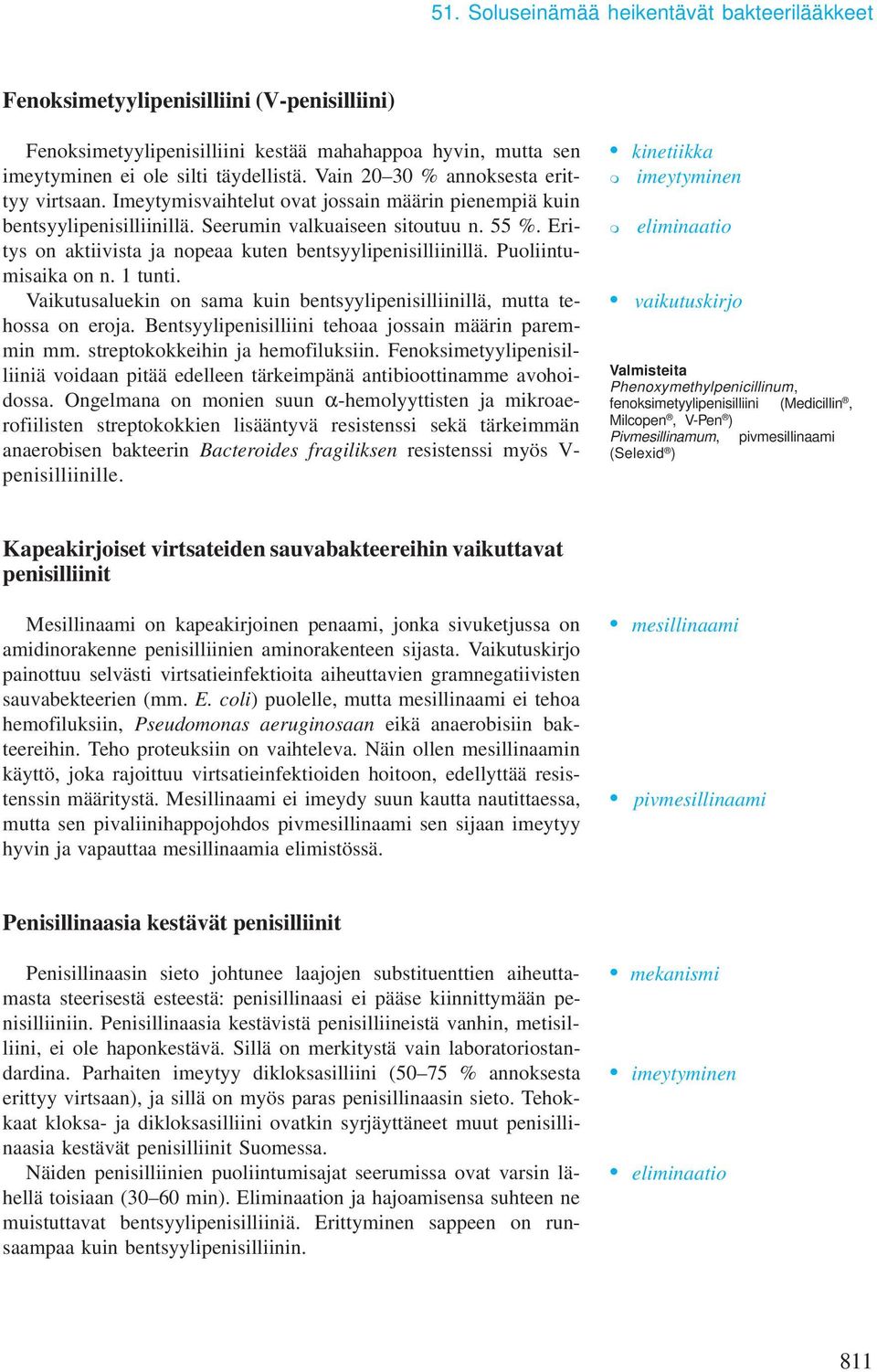 Eritys on aktiivista ja nopeaa kuten bentsyylipenisilliinillä. Puoliintuisaika on n. 1 tunti. Vaikutusaluekin on saa kuin bentsyylipenisilliinillä, utta tehossa on eroja.