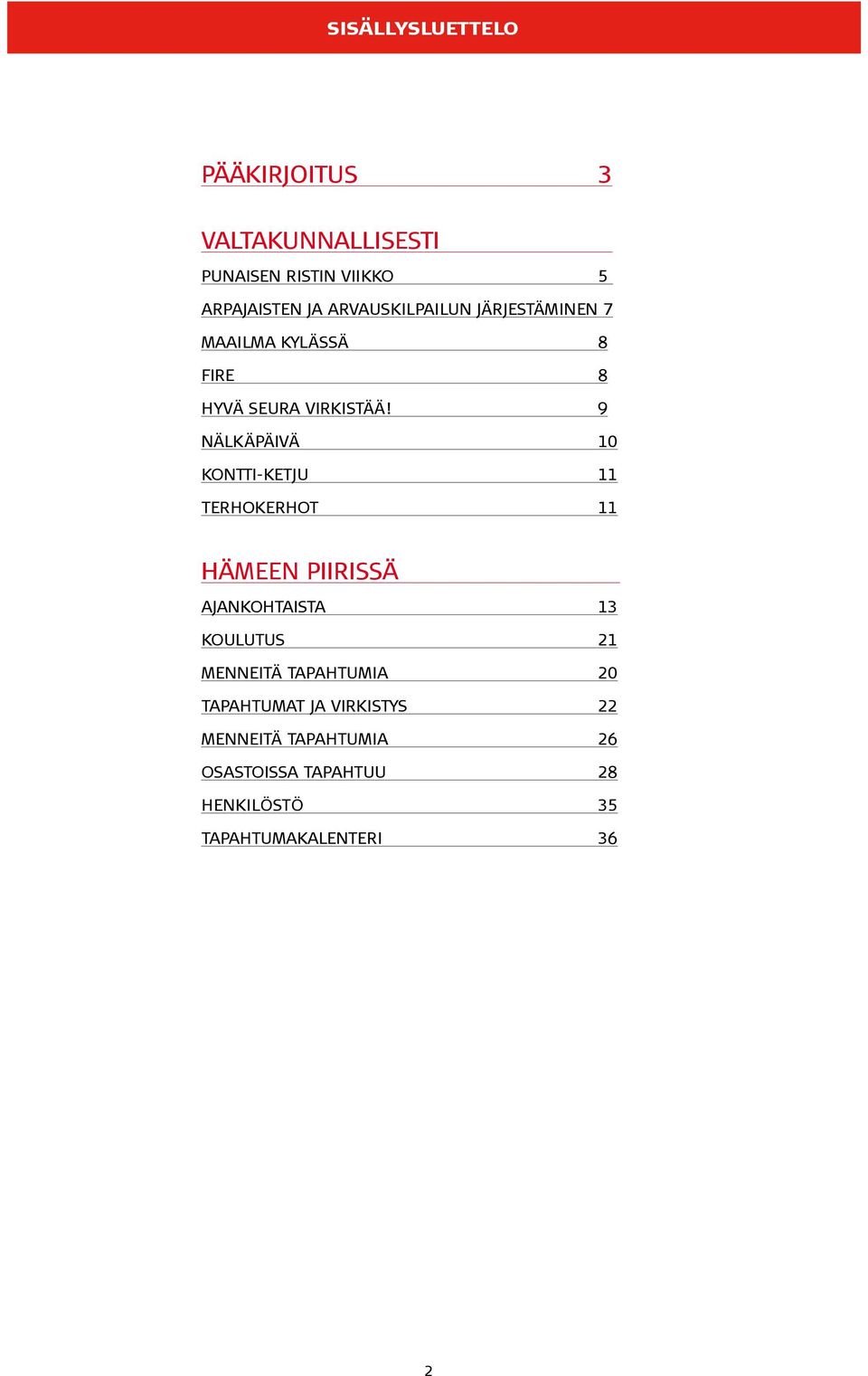 9 NÄLKÄPÄIVÄ 10 KONTTI-KETJU 11 TERHOKERHOT 11 HÄMEEN PIIRISSÄ AJANKOHTAISTA 13 KOULUTUS 21