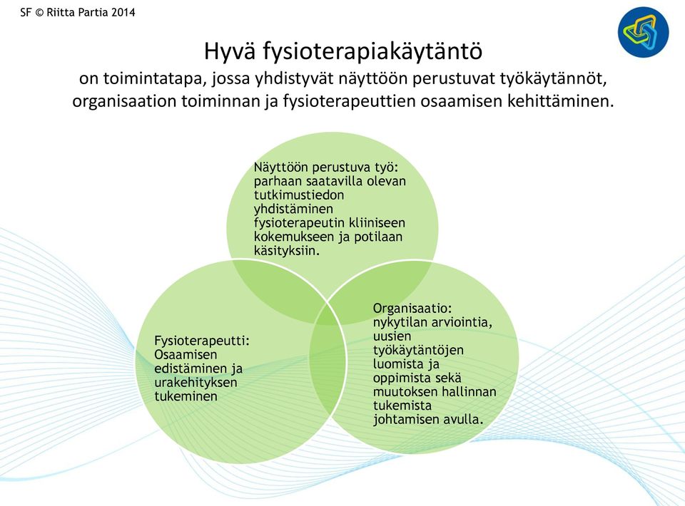 Näyttöön perustuva työ: parhaan saatavilla olevan tutkimustiedon yhdistäminen fysioterapeutin kliiniseen kokemukseen ja