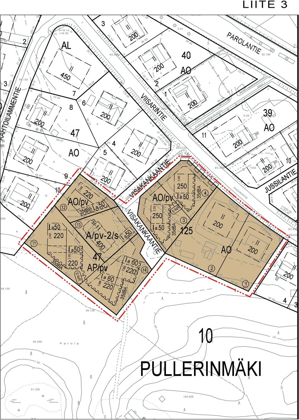 .67 6.08. 8.9 r=8.00 b=6. 8. 8.5 JUSSILANTIE VSARINTIE VISAKANKAANTIE PAROLANTIEN PUISTO KAHTOILAMMENTIE -99-990-0 9.56 9.