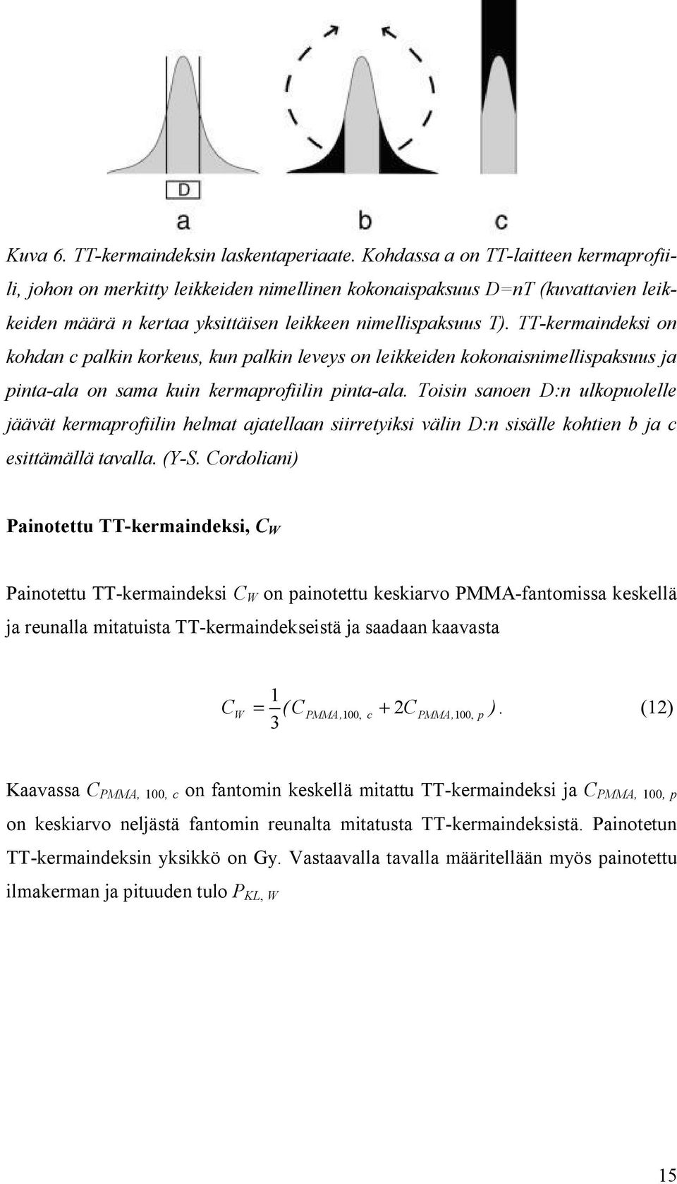 TT kermaindeksi on kohdan c palkin korkeus, kun palkin leveys on leikkeiden kokonaisnimellispaksuus ja pinta ala on sama kuin kermaprofiilin pinta ala.