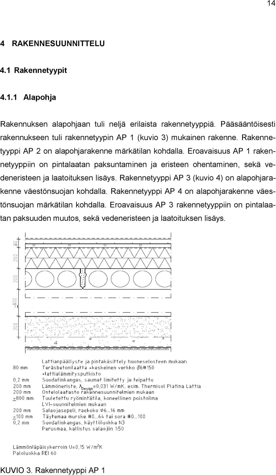 Eroavaisuus AP 1 rakennetyyppiin on pintalaatan paksuntaminen ja eristeen ohentaminen, sekä vedeneristeen ja laatoituksen lisäys.