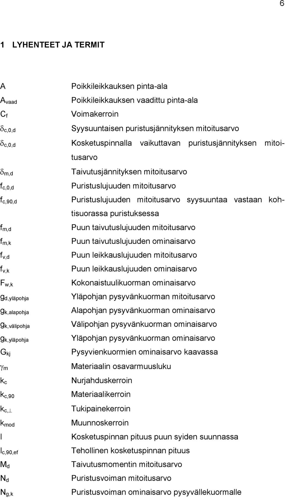 Taivutusjännityksen mitoitusarvo Puristuslujuuden mitoitusarvo Puristuslujuuden mitoitusarvo syysuuntaa vastaan kohtisuorassa puristuksessa Puun taivutuslujuuden mitoitusarvo Puun taivutuslujuuden