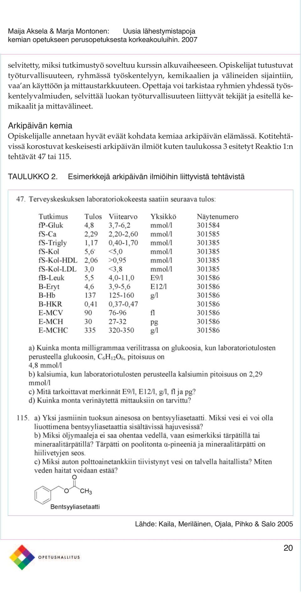 Opettaja voi tarkistaa ryhmien yhdessä työskentelyvalmiuden, selvittää luokan työturvallisuuteen liittyvät tekijät ja esitellä kemikaalit ja mittavälineet.