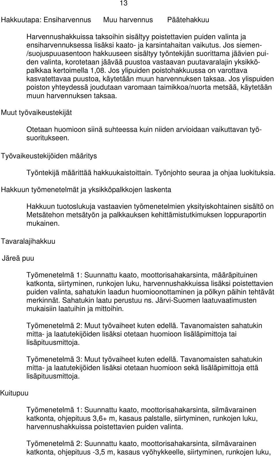 Jos ylipuiden poistohakkuussa on varottava kasvatettavaa puustoa, käytetään muun harvennuksen taksaa.