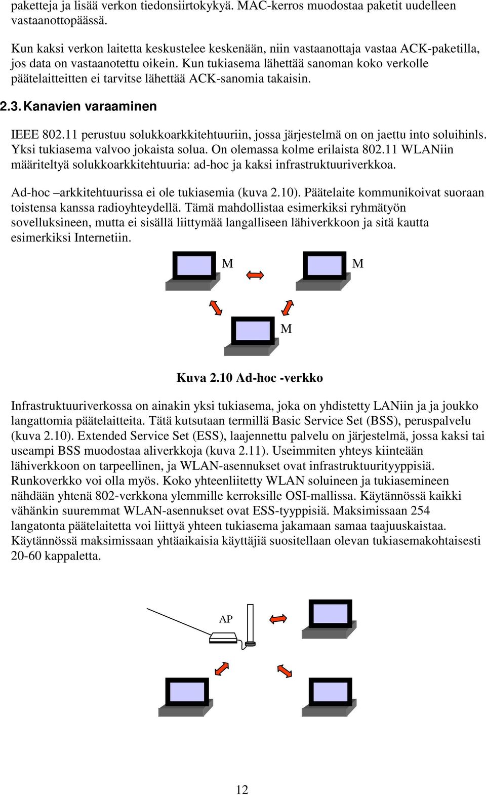 Kun tukiasema lähettää sanoman koko verkolle päätelaitteitten ei tarvitse lähettää ACK-sanomia takaisin. 2.3. Kanavien varaaminen IEEE 802.