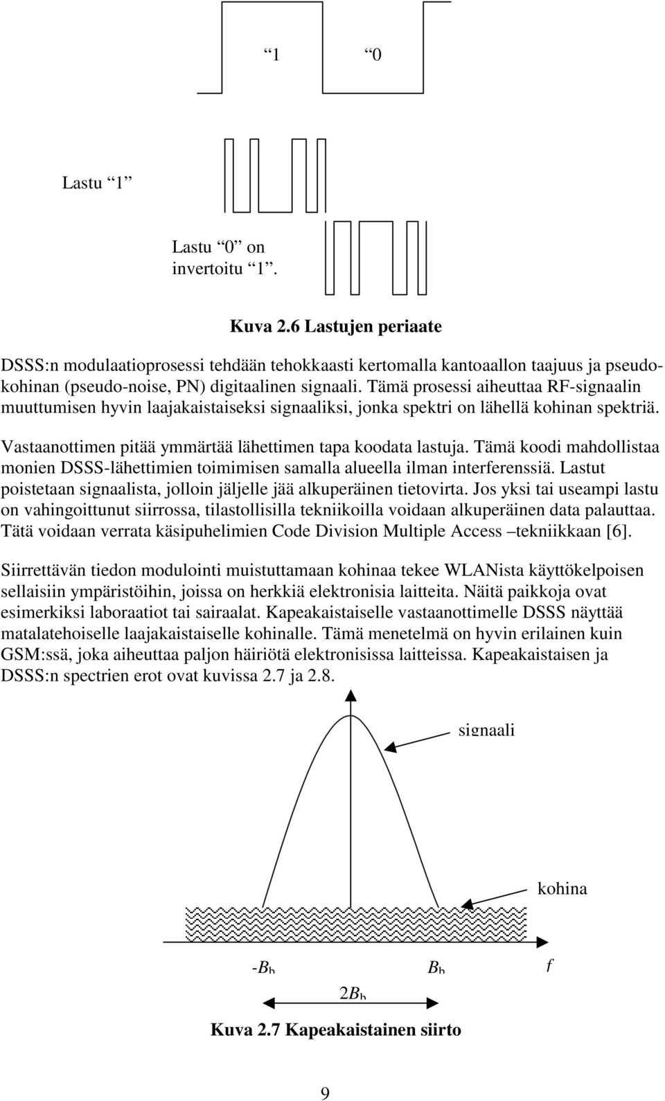 Tämä koodi mahdollistaa monien DSSS-lähettimien toimimisen samalla alueella ilman interferenssiä. Lastut poistetaan signaalista, jolloin jäljelle jää alkuperäinen tietovirta.