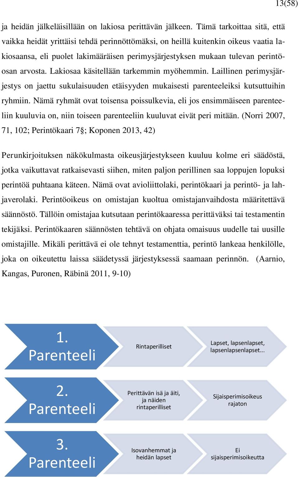 arvosta. Lakiosaa käsitellään tarkemmin myöhemmin. Laillinen perimysjärjestys on jaettu sukulaisuuden etäisyyden mukaisesti parenteeleiksi kutsuttuihin ryhmiin.