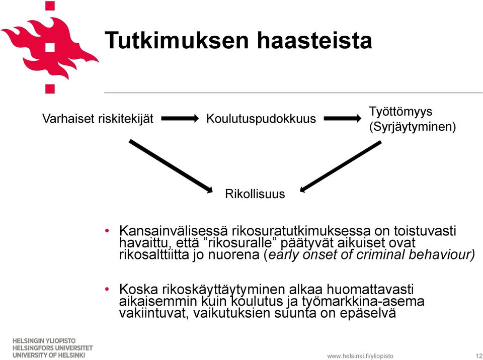 ovat rikosalttiitta jo nuorena (early onset of criminal behaviour) Koska rikoskäyttäytyminen alkaa