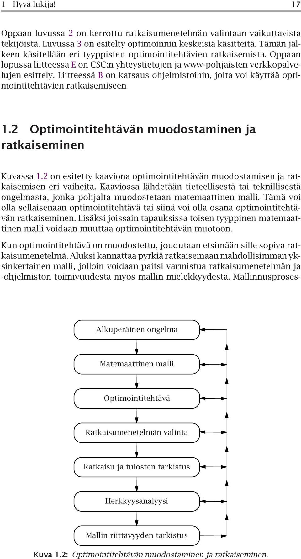 Liitteessä B on katsaus ohjelmistoihin, joita voi käyttää optimointitehtävien ratkaisemiseen 1.2 Optimointitehtävän muodostaminen ja ratkaiseminen Kuvassa 1.