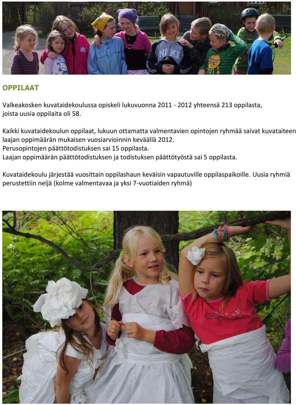 keväällä 2012. Perusopintojen päättötodistuksen sai 15 oppilasta.