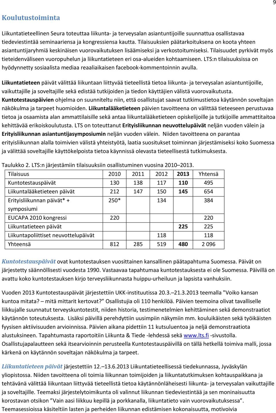 Tilaisuudet pyrkivät myös tieteidenväliseen vuoropuhelun ja liikuntatieteen eri osa-alueiden kohtaamiseen.