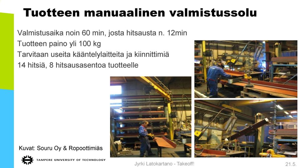 12min Tuotteen paino yli 100 kg Tarvitaan useita kääntelylaitteita