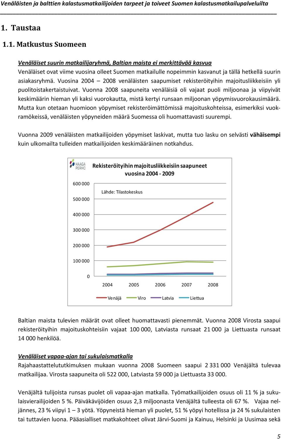 Vuonna 2008 saapuneita venäläisiä oli vajaat puoli miljoonaa ja viipyivät keskimäärin hieman yli kaksi vuorokautta, mistä kertyi runsaan miljoonan yöpymisvuorokausimäärä.