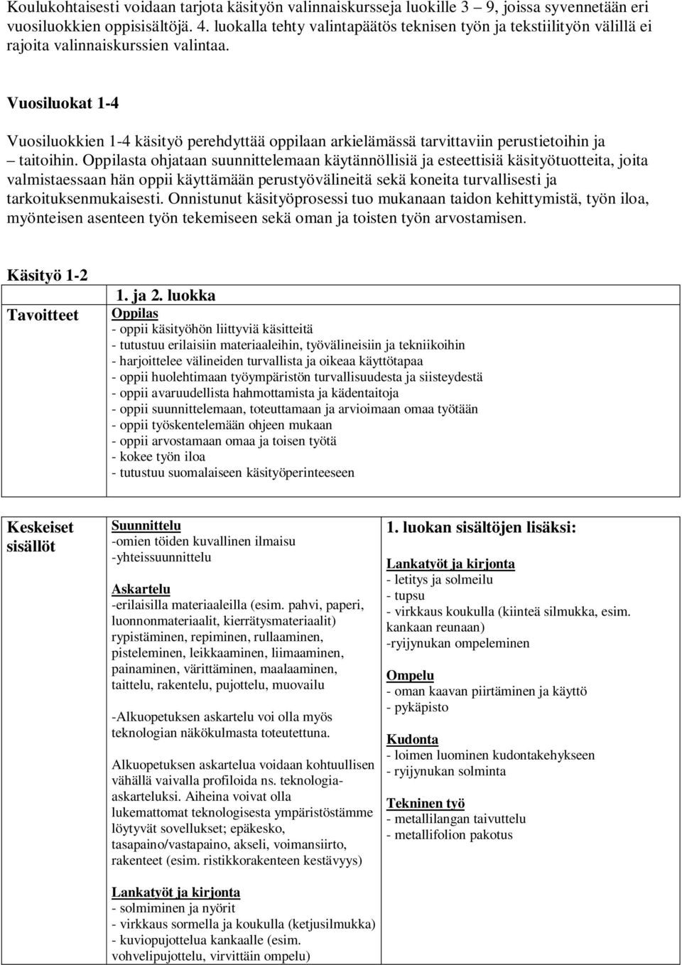 Vuosiluokat 1-4 Vuosiluokkien 1-4 käsityö perehdyttää oppilaan arkielämässä tarvittaviin perustietoihin ja taitoihin.