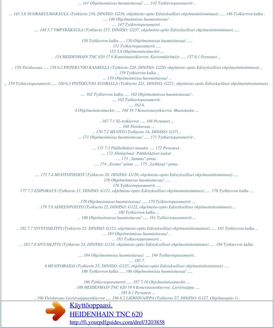 .. 150 Työkierron kulku... 150 Ohjelmoinnissa huomioitavaa!... 151 Työkiertoparametrit... 152 5.8 Ohjelmointiesimerkit.... 154 17 6 Koneistustyökierrot: Kuviomäärittelyt... 157 6.1 Perusteet.