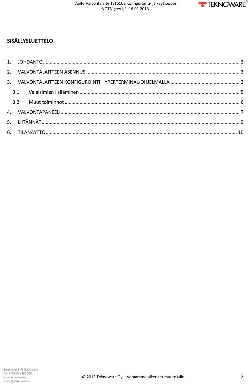 1 Valaisimien lisääminen... 5 3.2 Muut toiminnot... 6 4. VALVONTAPANEELI.