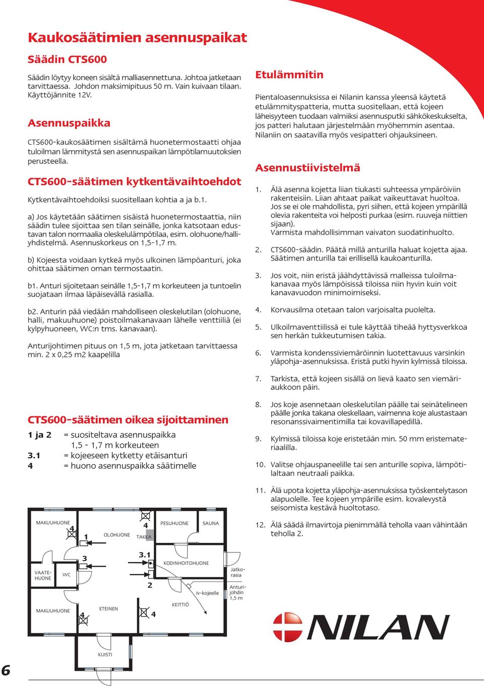 CTS600-säätimen kytkentävaihtoehdot Kytkentävaihtoehdoiksi suositellaan kohtia a ja b.1.