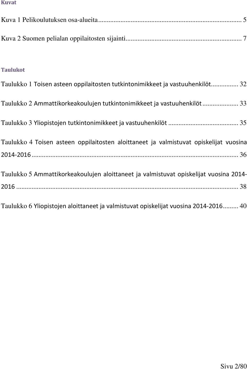 .. 32 Taulukko 2 Ammattikorkeakoulujen tutkintonimikkeet ja vastuuhenkilöt... 33 Taulukko 3 Yliopistojen tutkintonimikkeet ja vastuuhenkilöt.