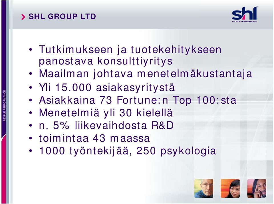 000 asiakasyritystä Asiakkaina 73 Fortune:n Top 100:sta Menetelmiä