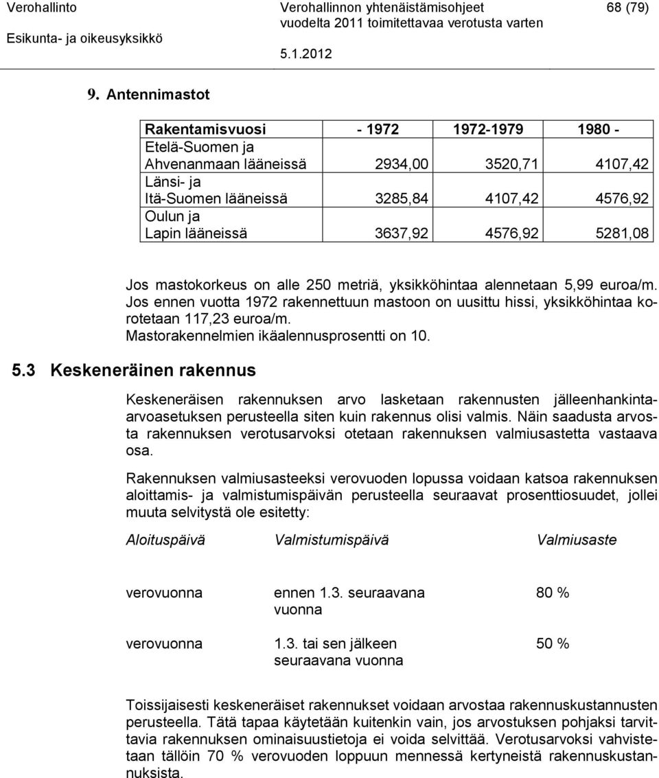 3637,92 4576,92 5281,08 Jos mastokorkeus on alle 250 metriä, yksikköhintaa alennetaan 5,99 euroa/m.